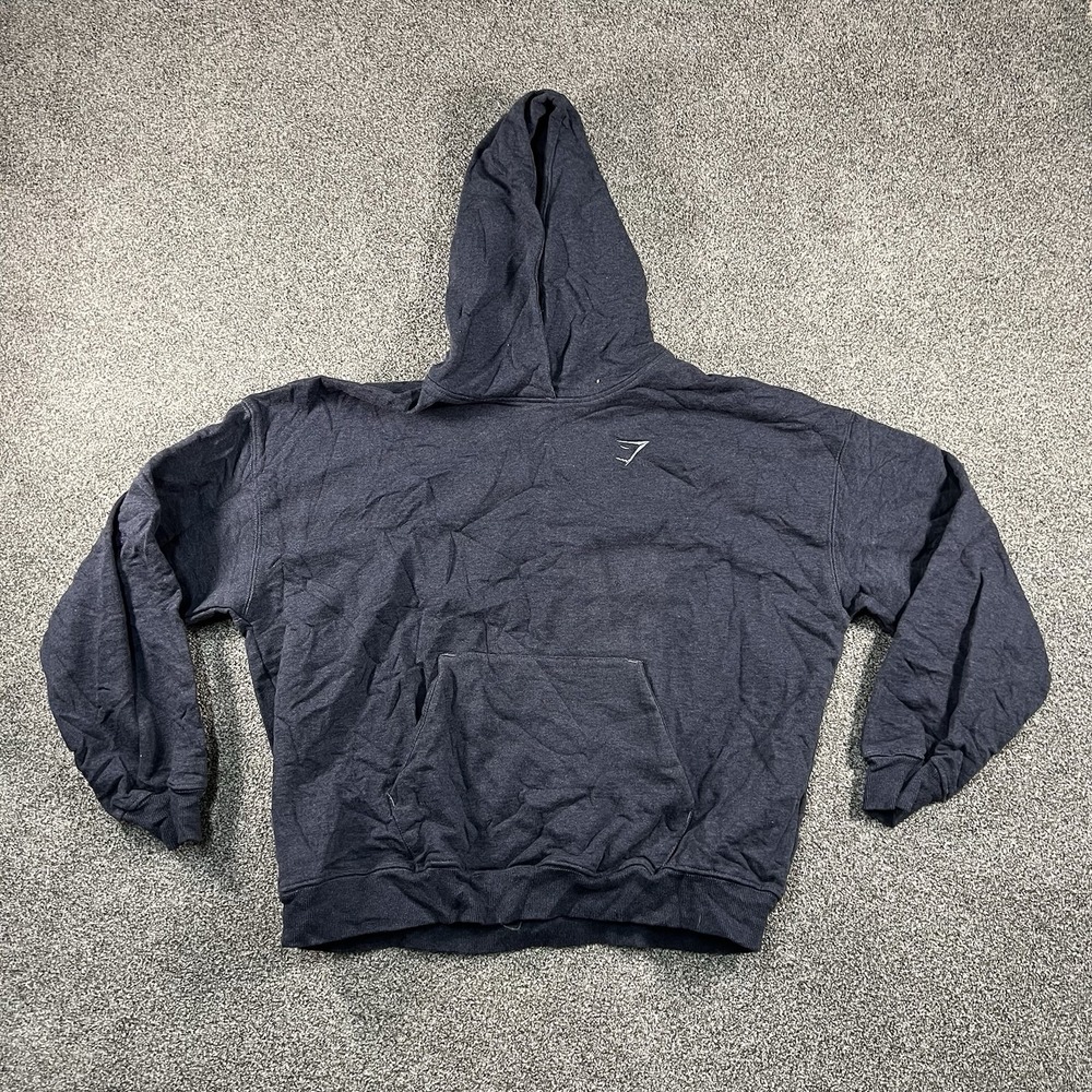 Gymshark Men’s Medium Pullover Hoodie Navy Blue Logo Workout Gym Sweatshirt
